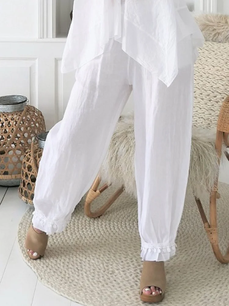 White Plain Casual Pants