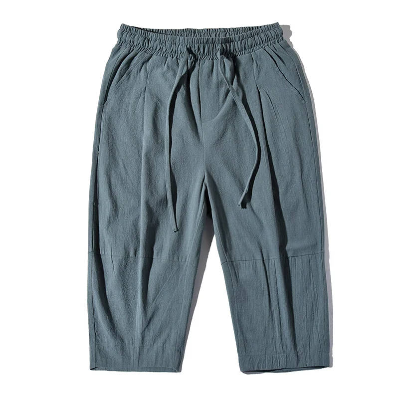 Woherb Shorts Men Summer Cotton Linen Retro Trend Horse Pants Wear Linen Casual Sports Loose Seven Points Beach Pants-Outfit Ideas