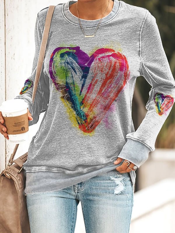 🔥Clearance🔥Women's Oil Painting Love-Heart Print Casual Sweatshirt
