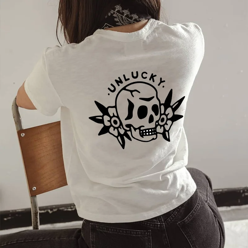 Unlucky Skull Printed Casual Women T-shirt - Krazyskull