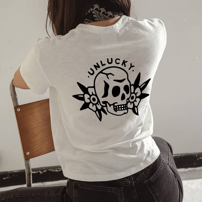 Unlucky Skull Printed Casual Women T-shirt - Krazyskull