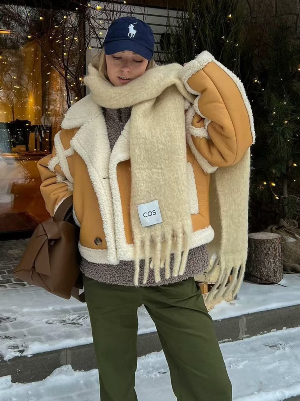Women's warm loose lambswool plush jacket PU fur winter coats biker jacket for women
