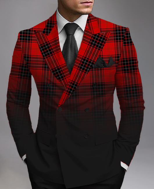 Business Plaid Gradient Pattern Peaked Lapel Double Breasted Blazer