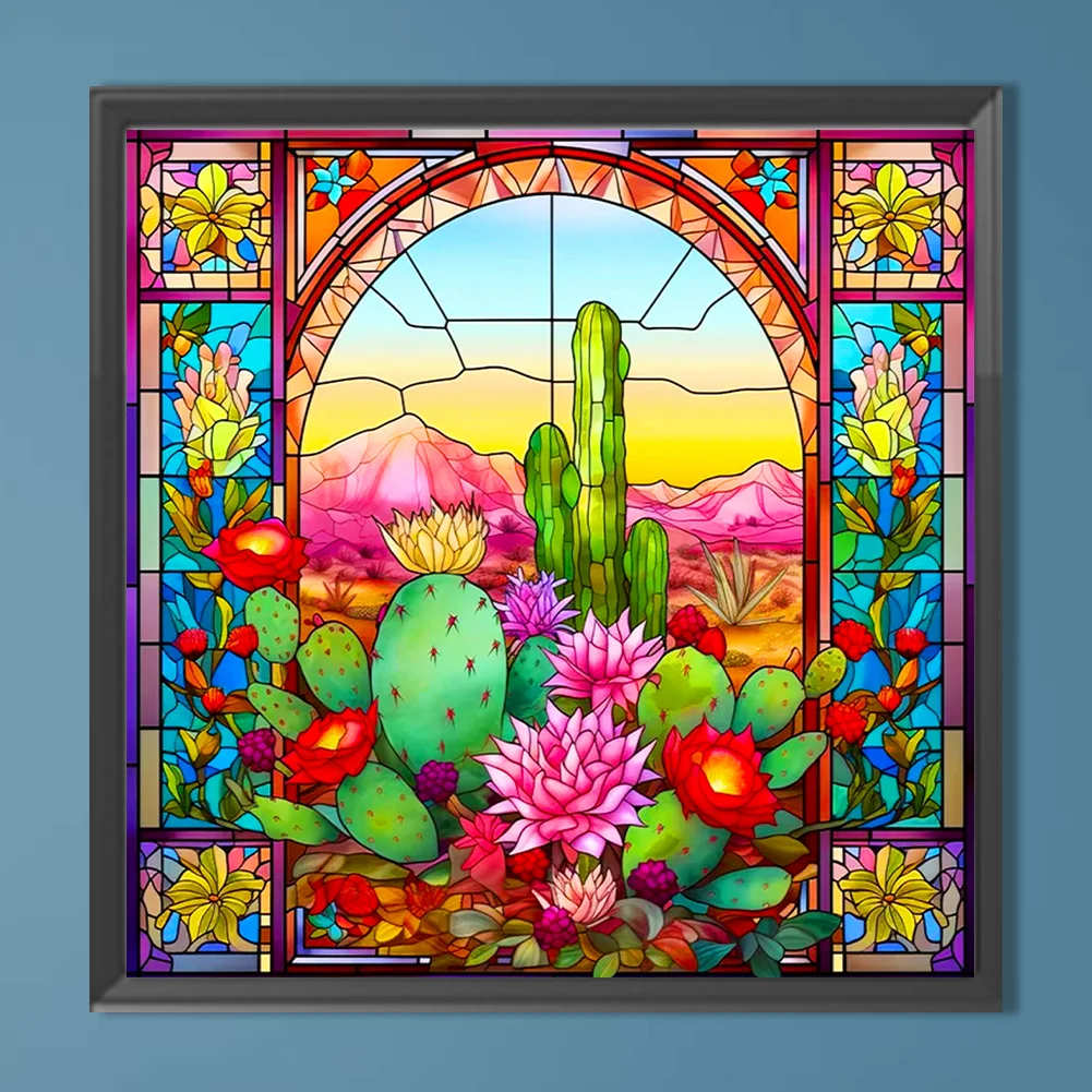 Diamond Painting - Full Round Drill - Stained Glass Cactus(Canvas|40*40cm)