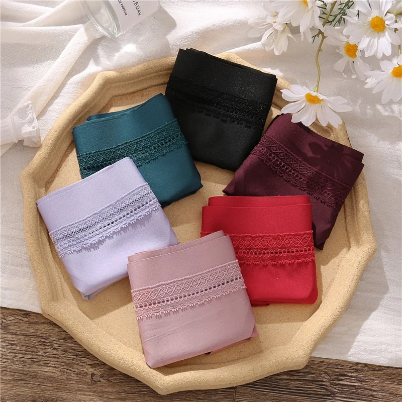 FINETOO 2Pcs/set Lace Panties Women Silk Underwear M-XL Smooth Panty Comfortable Girls Underpants Sexy Briefs 6 Colors Lingerie