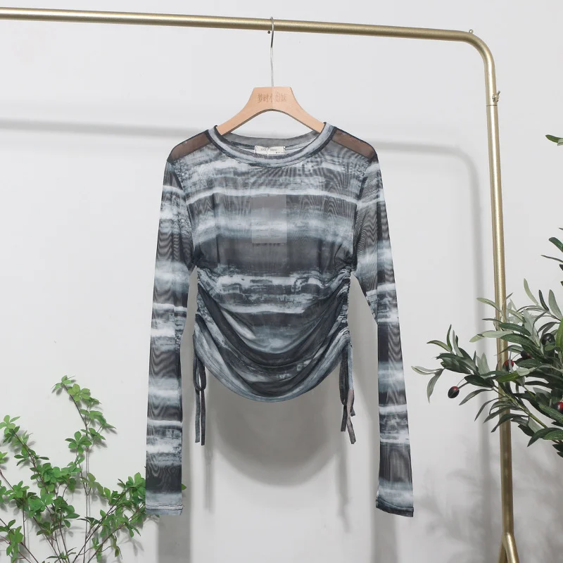 Uveng Round Collar Tie-Dye-Print Slim Long-Sleeved T-Shirt T-Shirt T-Shirt With Sunscreen 8159