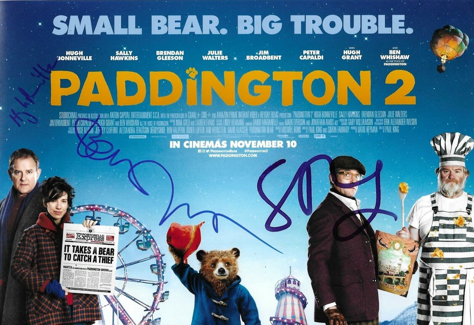 Ben Whishaw/Hugh Bonneville/Simon Farnaby Signed Paddington 2 12x8 Photo Poster painting AFTAL