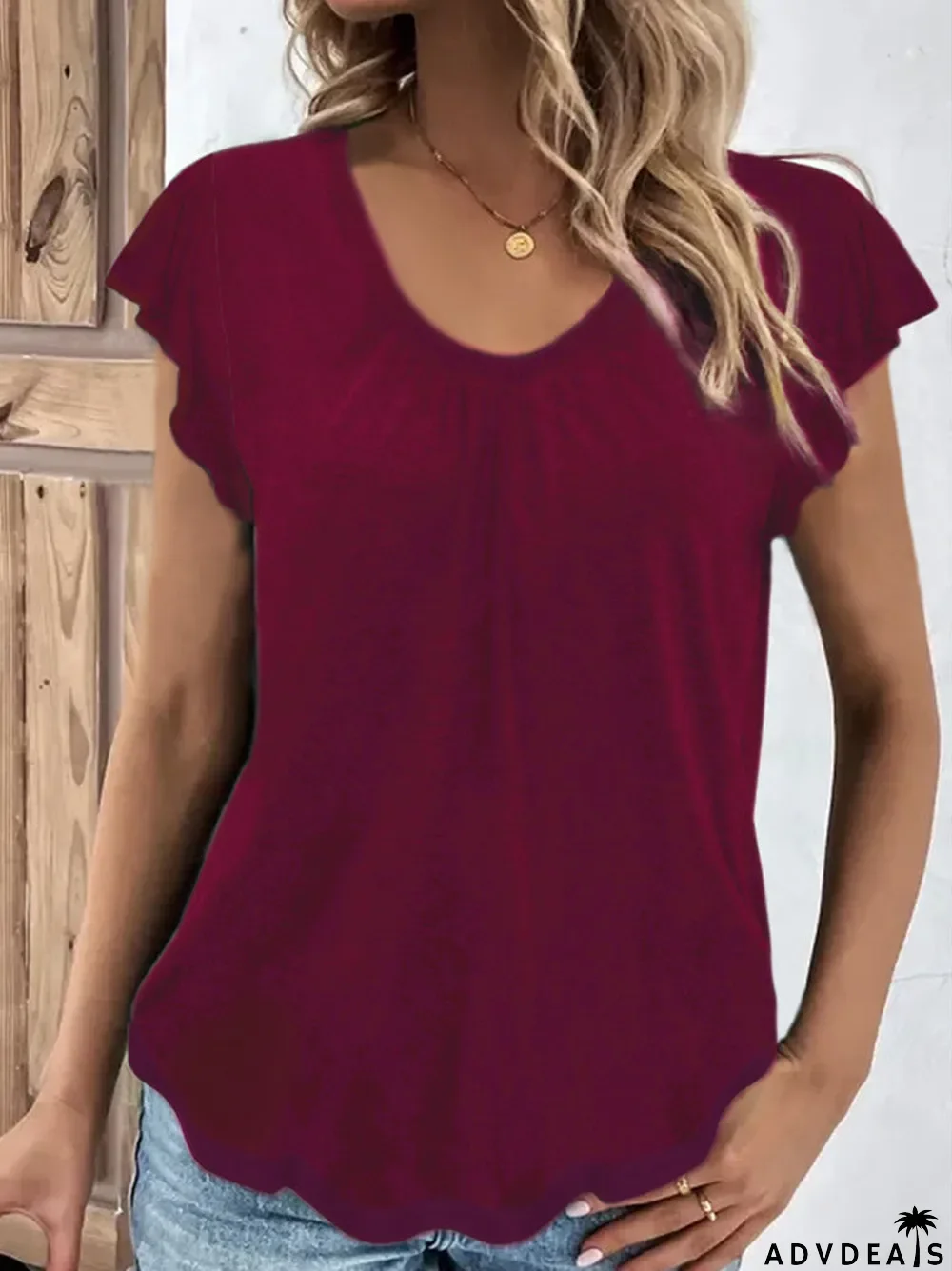 Women's Solid Color Short Sleeve Scoop Neck Top
