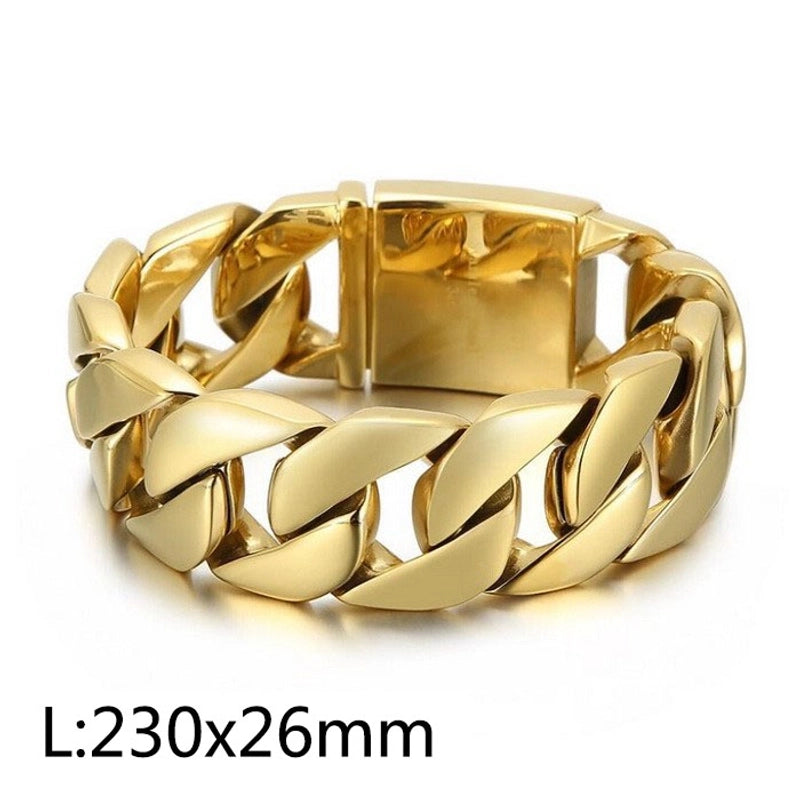 Hip-Hop Solid Color Titanium Steel Plating 18K Gold Plated Men’s Bracelets