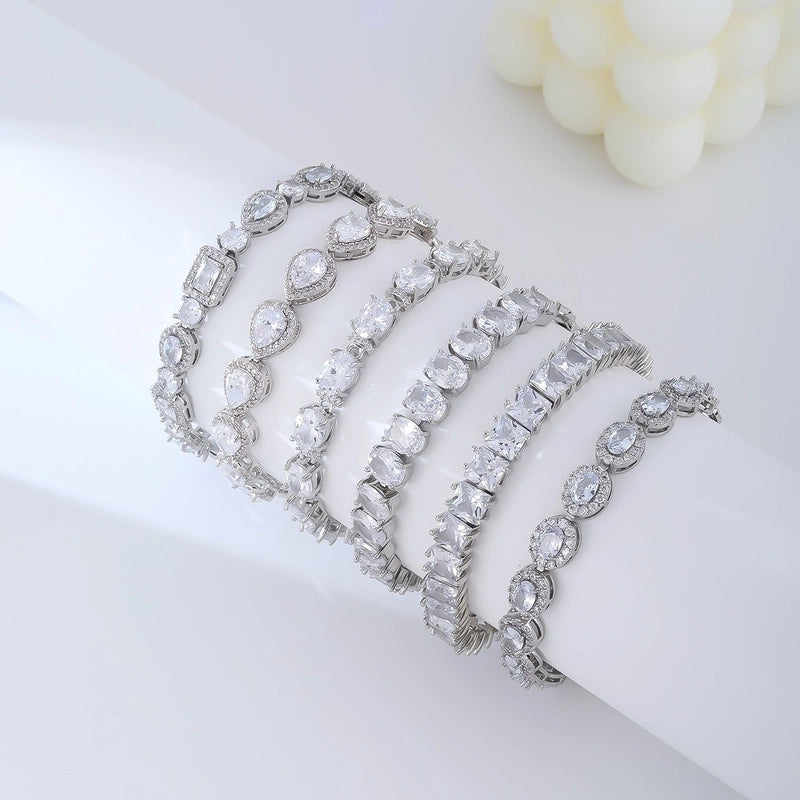 Copper Rhodium Plated Lady Minimalist Inlay Geometric Zircon Bracelets