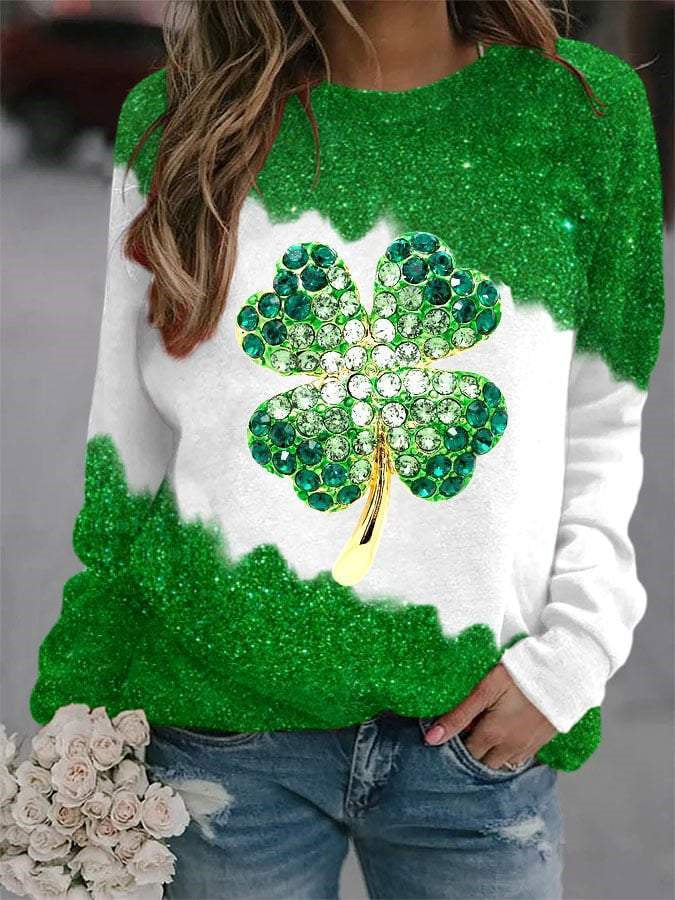 Women Long Sleeve Scoop Neck Graphic St. Patrick's Day Tops