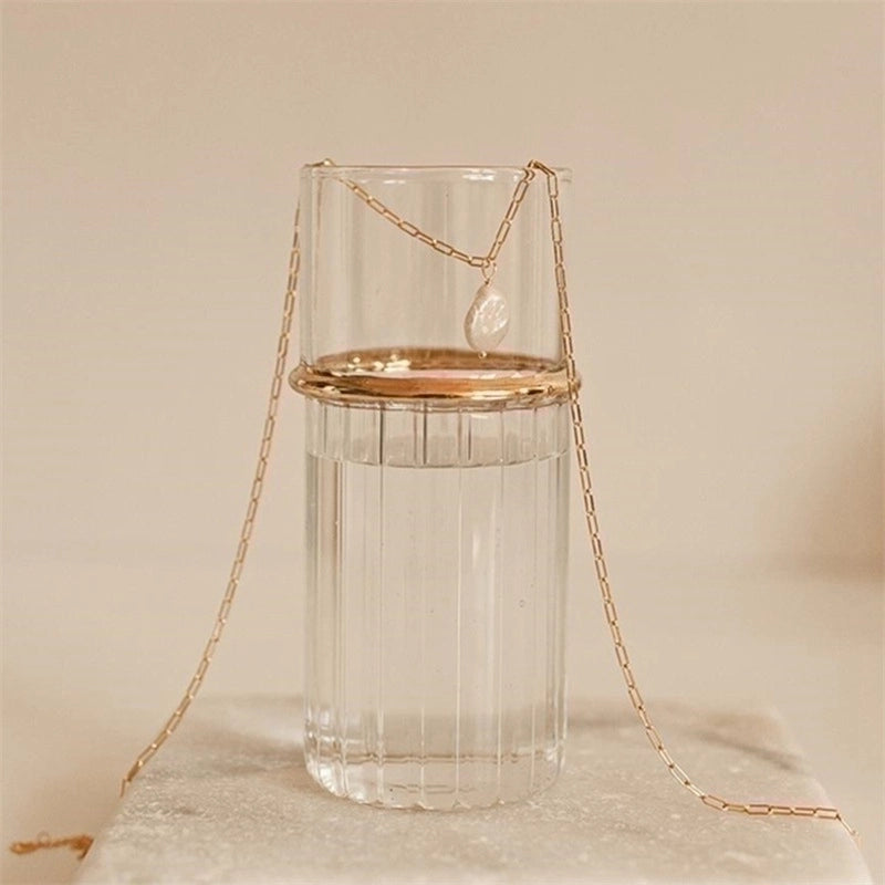 Stainless Steel 14K Gold Plated Fashion Pearl Water Droplets Freshwater Pearl Pendant Necklace