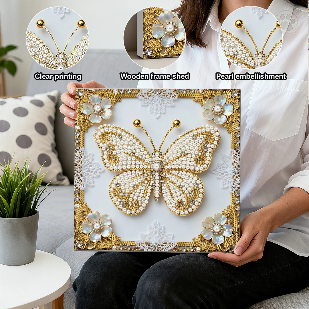 Butterfly DIY Pearl Diamond Art Kit for Adults Home Decor 25x25cm With Frame