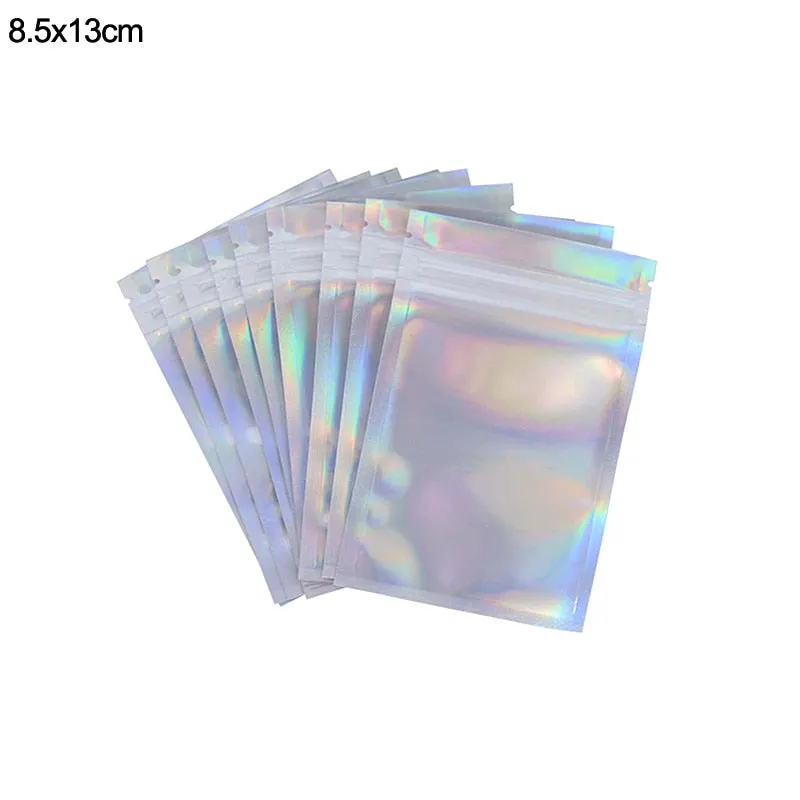 20pcs Iridescent Zip Lock Bags Pouches Cosmetic Plastic Laser Holographic Makeup Storage Bag Hologram Zipper Bags Gift Packaging