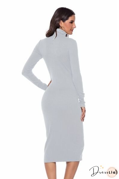 Ribbed Turtleneck Long Sleeve Dress