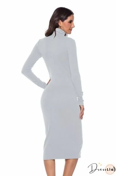 Ribbed Turtleneck Long Sleeve Dress