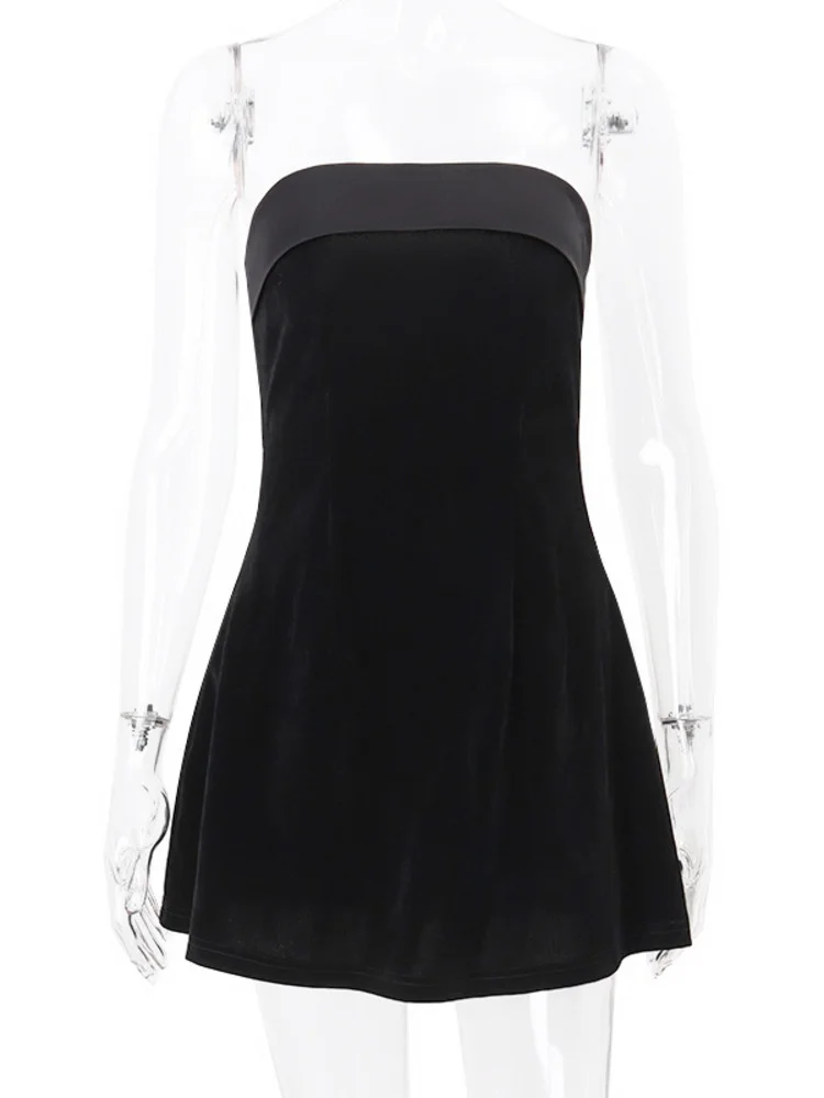 Women Fashion With Zipper Off-shoulder Sleeveless A-line Bodycon Club Party Strapless Backless Sexy Mini Dress