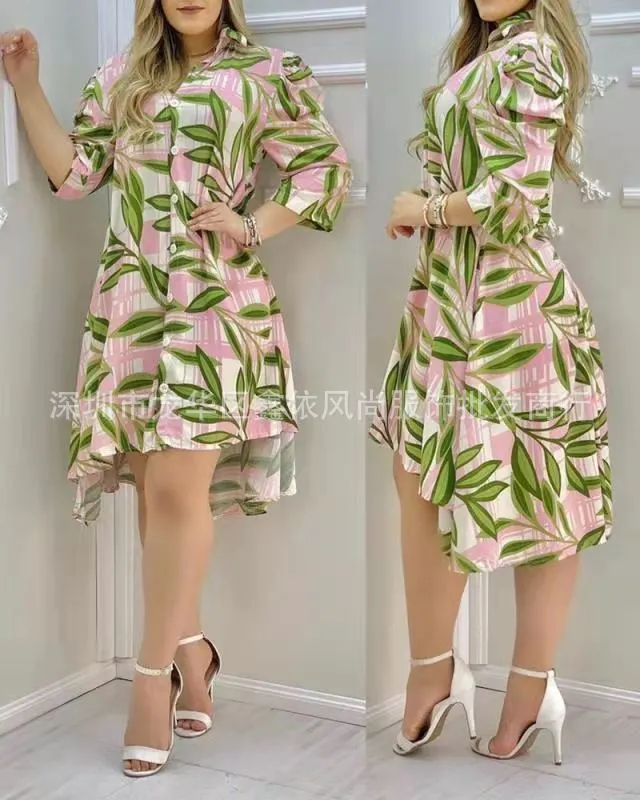 2021 new high waist fat printed mid-length printed dress shirt