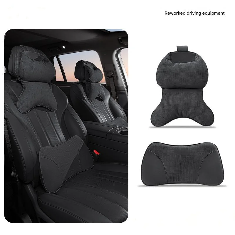 Car memory foam headrest and lumbar support cushion set