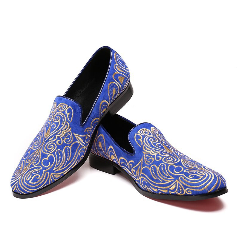 GOOSHOE Suede Leather Embroidery Men Loafers Dress Shoes Large Size Smoking Slippers Male Flats
