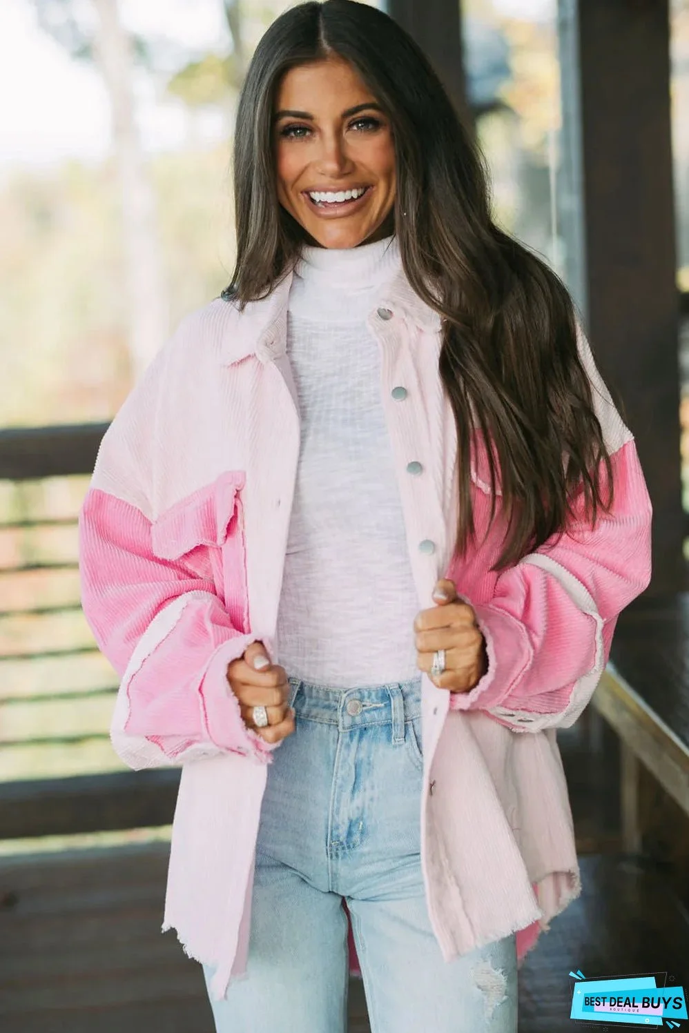 Delicacy Two-tone Color Exposed Seam Corduroy Shacket