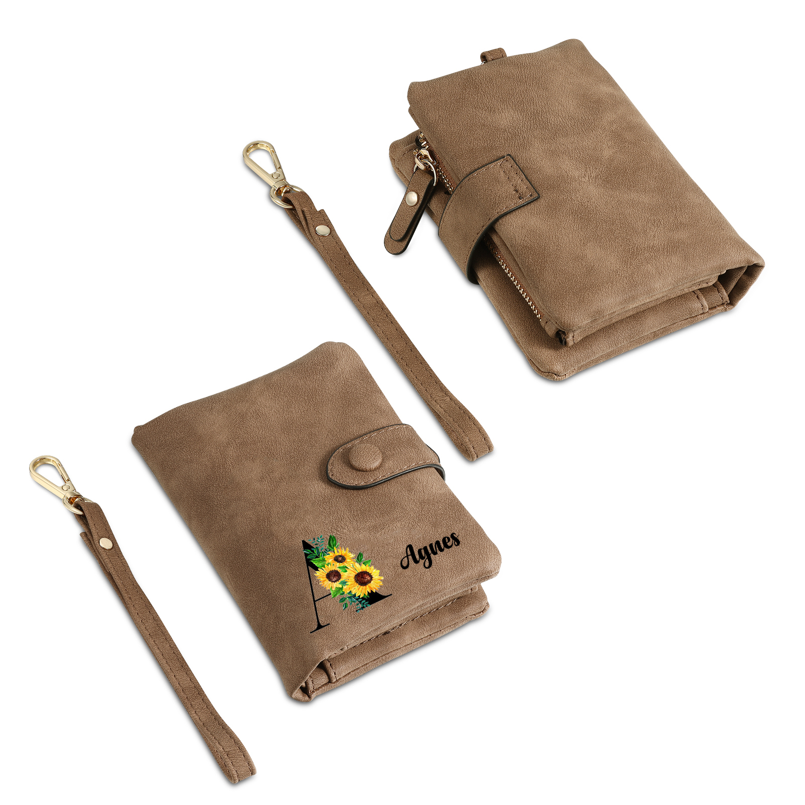 Portafoglio in PU pelle girasole con 1 letetra & 1 testo & 1 nome & 1 foto personalizzati per mamma/nonna