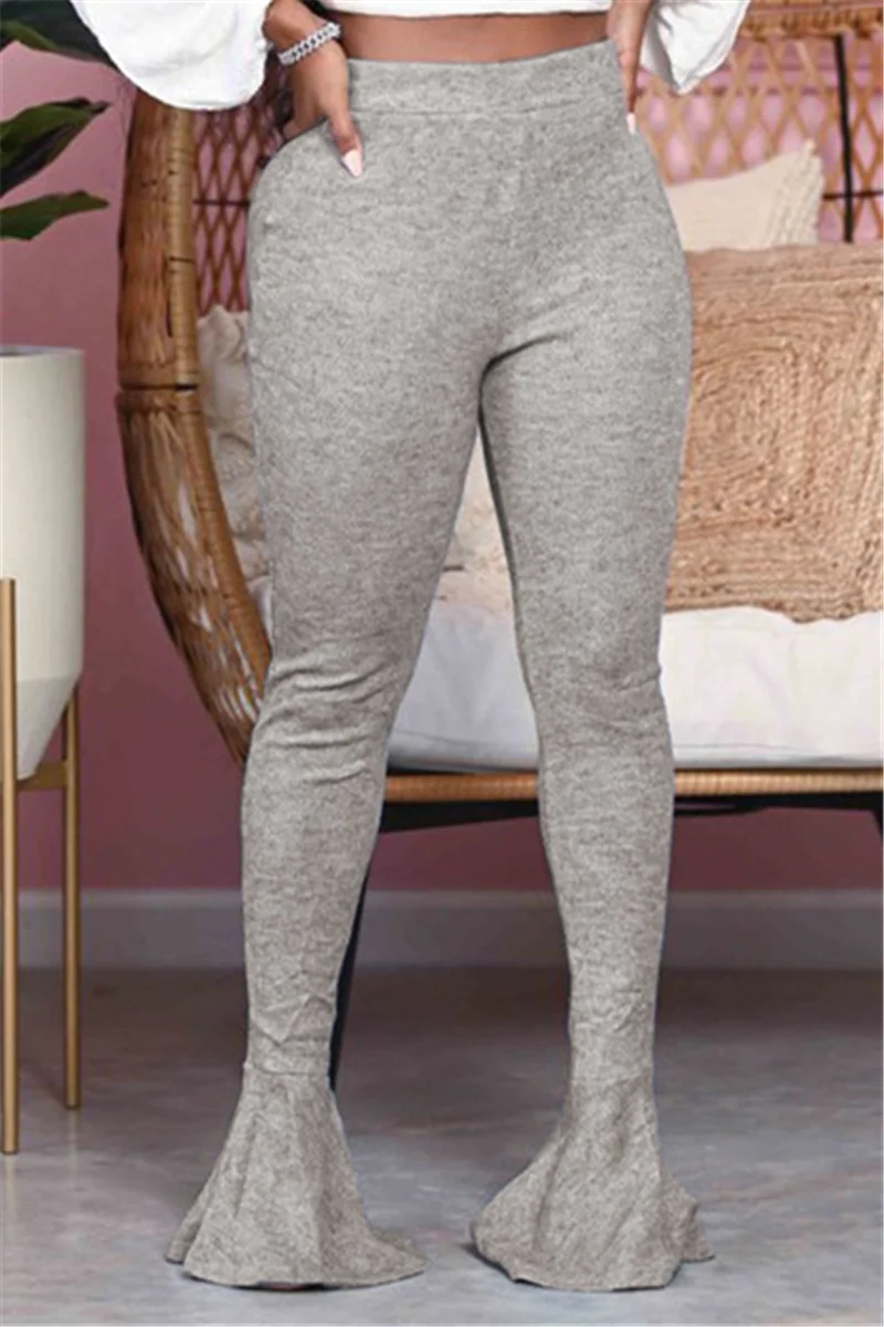Grey Fashion Street Adult Solid Flounce Boot Cut Bottoms | EGEMISS