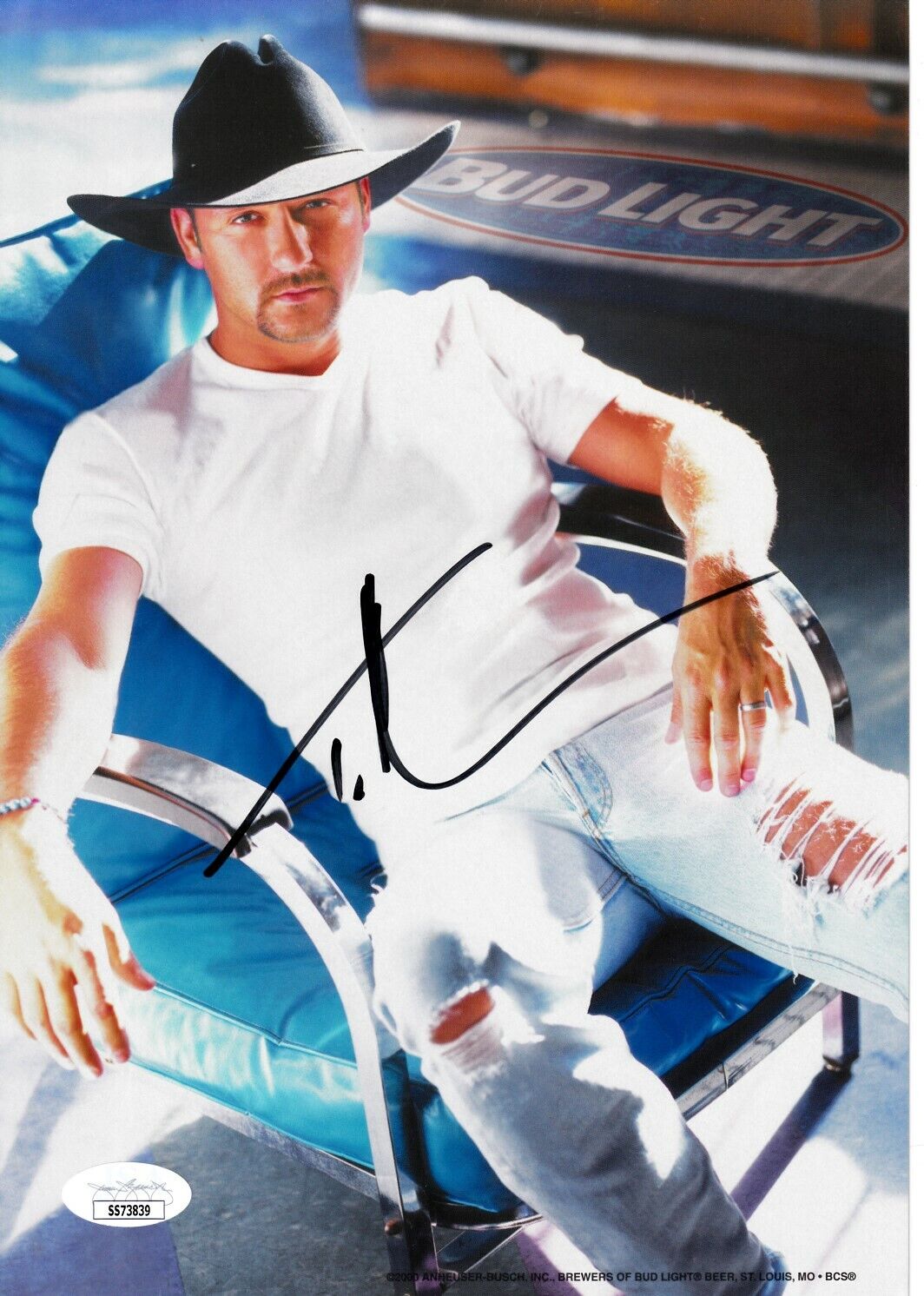 Tim McGraw autographed signed autograph auto Bud Light 7x10 promo Photo Poster painting JSA COA