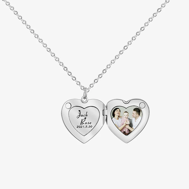 For Love - Customized Double Names, Dates & Photo Heart Necklace