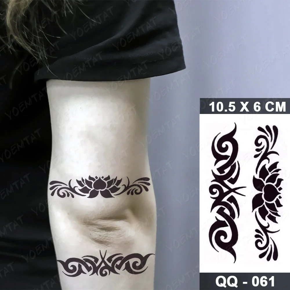 Waterproof Temporary Tattoo Sticker Lace Lotus Totem Flash Tatoo Black Henna Mandala Hand Wrist Fake Tatto For Body Art Women