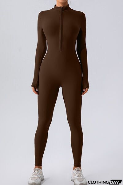 Half Zip Mock Neck Active Jumpsuit