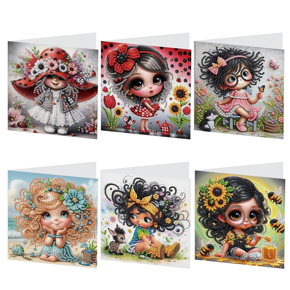 6pcs Diamond Painting Greeting Cards DIY Diamond Art Cards Arts Crafts (Girl)