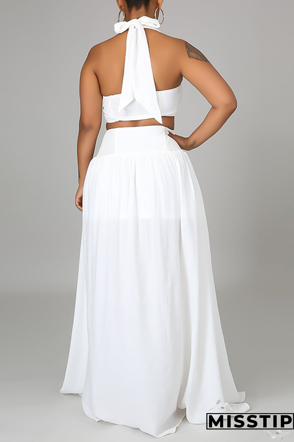 Blue Sexy Solid Mesh Halter Sleeveless Two Pieces