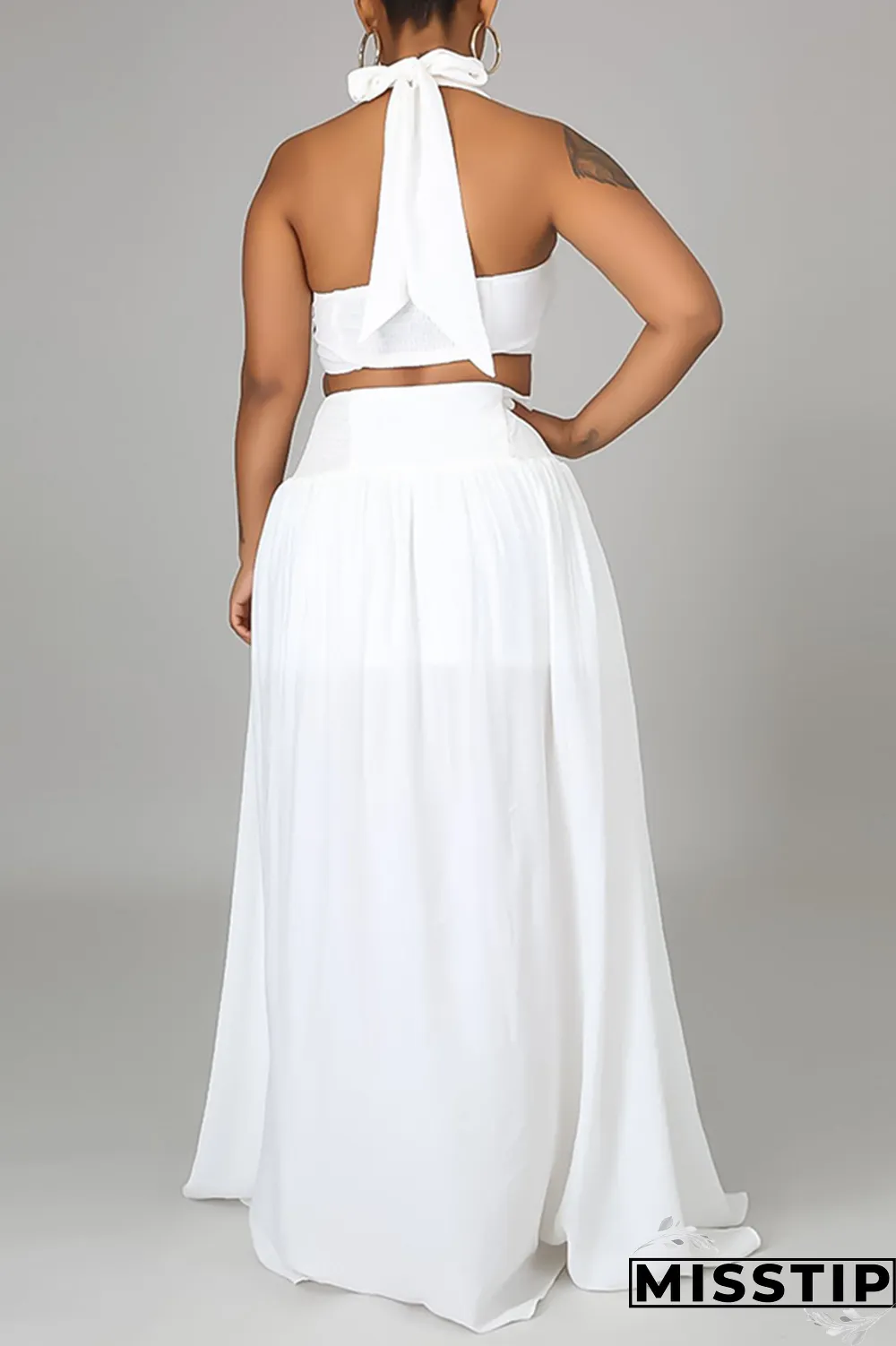 Blue Sexy Solid Mesh Halter Sleeveless Two Pieces