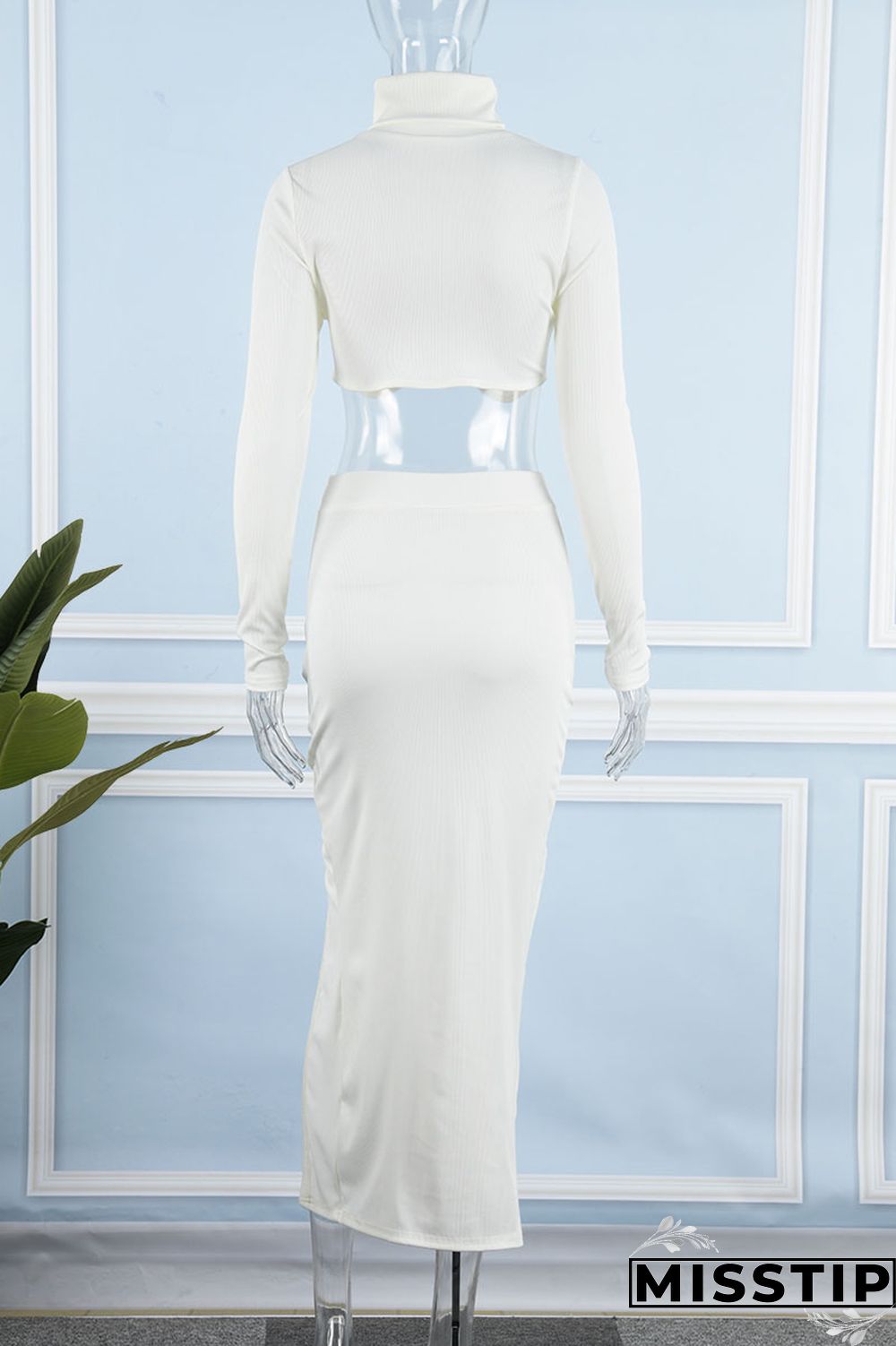 Apricot Casual Solid Patchwork Slit Asymmetrical Turtleneck Long Sleeve Two Pieces