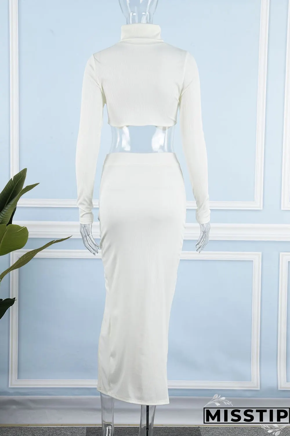 Apricot Casual Solid Patchwork Slit Asymmetrical Turtleneck Long Sleeve Two Pieces