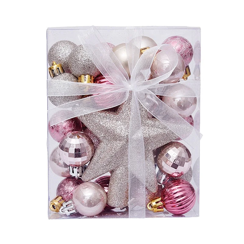 30pcs/set Christmas Bauble Balls Pendant Xmas Tree Hanging Ornament Star Topper Noel Navidad Decoration for Home New Year Gift