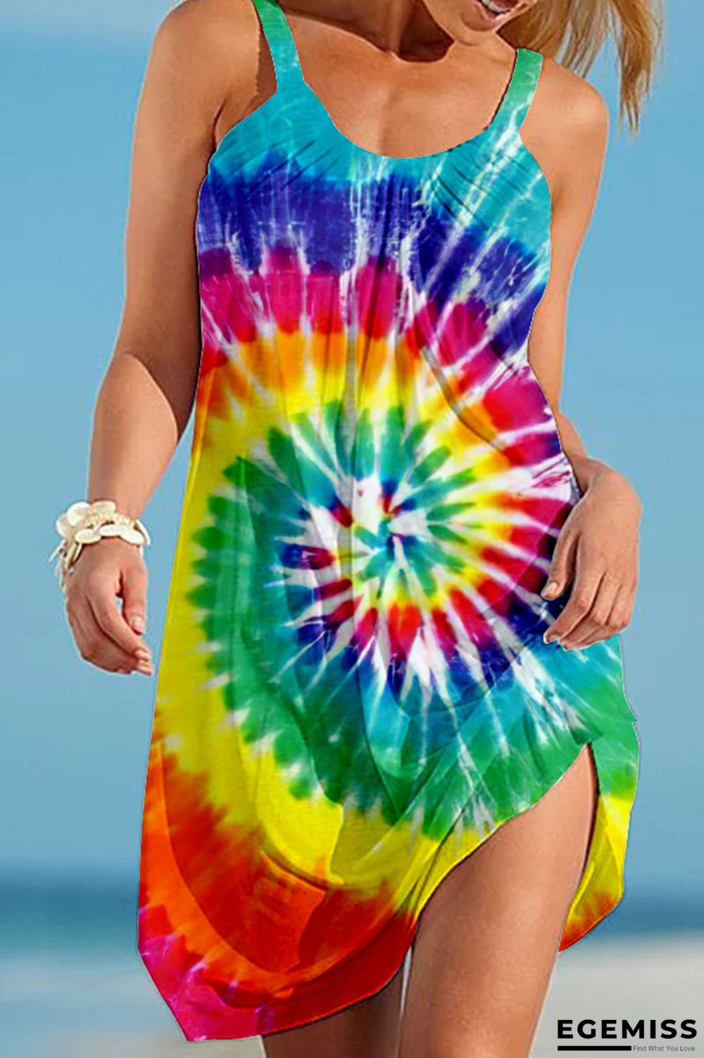 Colour Casual Print Patchwork U Neck Dresses | EGEMISS