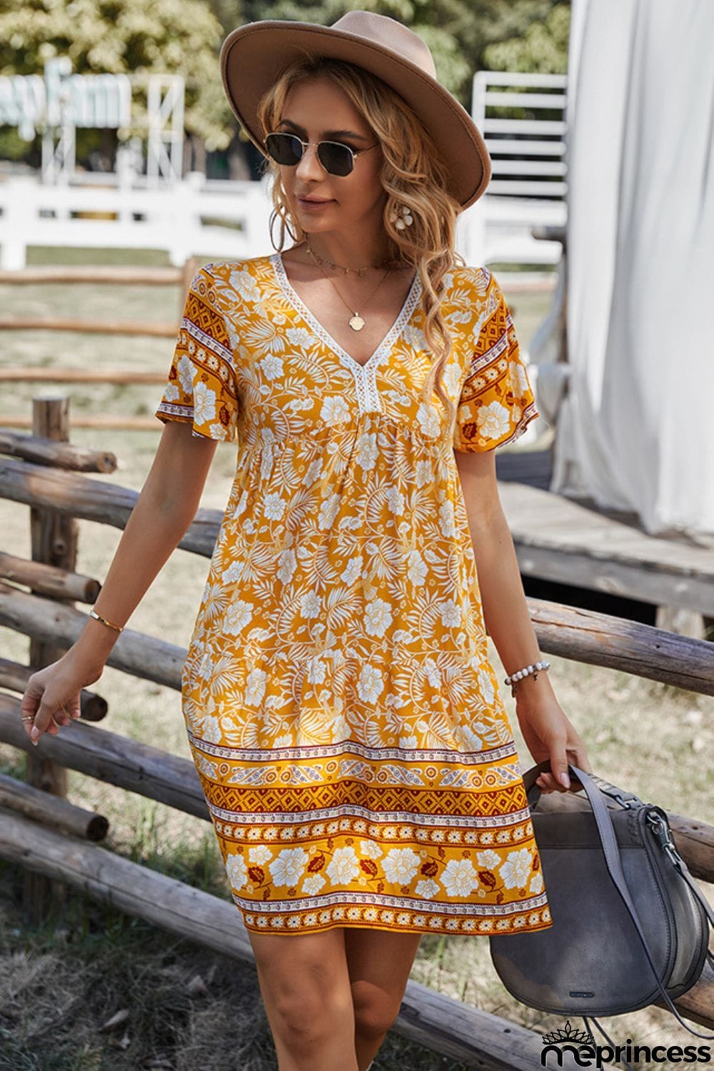Bohemian V-Neck Short Sleeve Dress