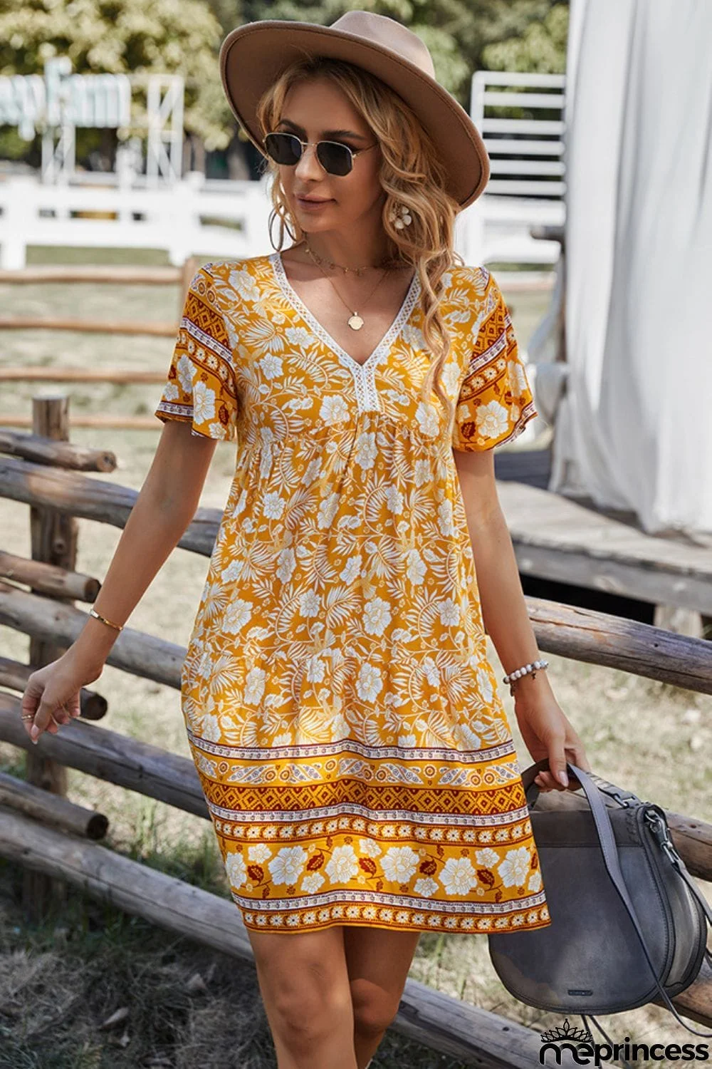 Bohemian V-Neck Short Sleeve Dress