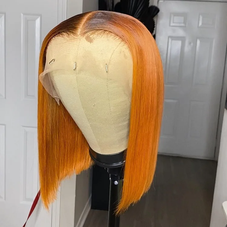 Blunt Cut Ginger Bob Wig 13x4 Invisible Lace Frontal Wig