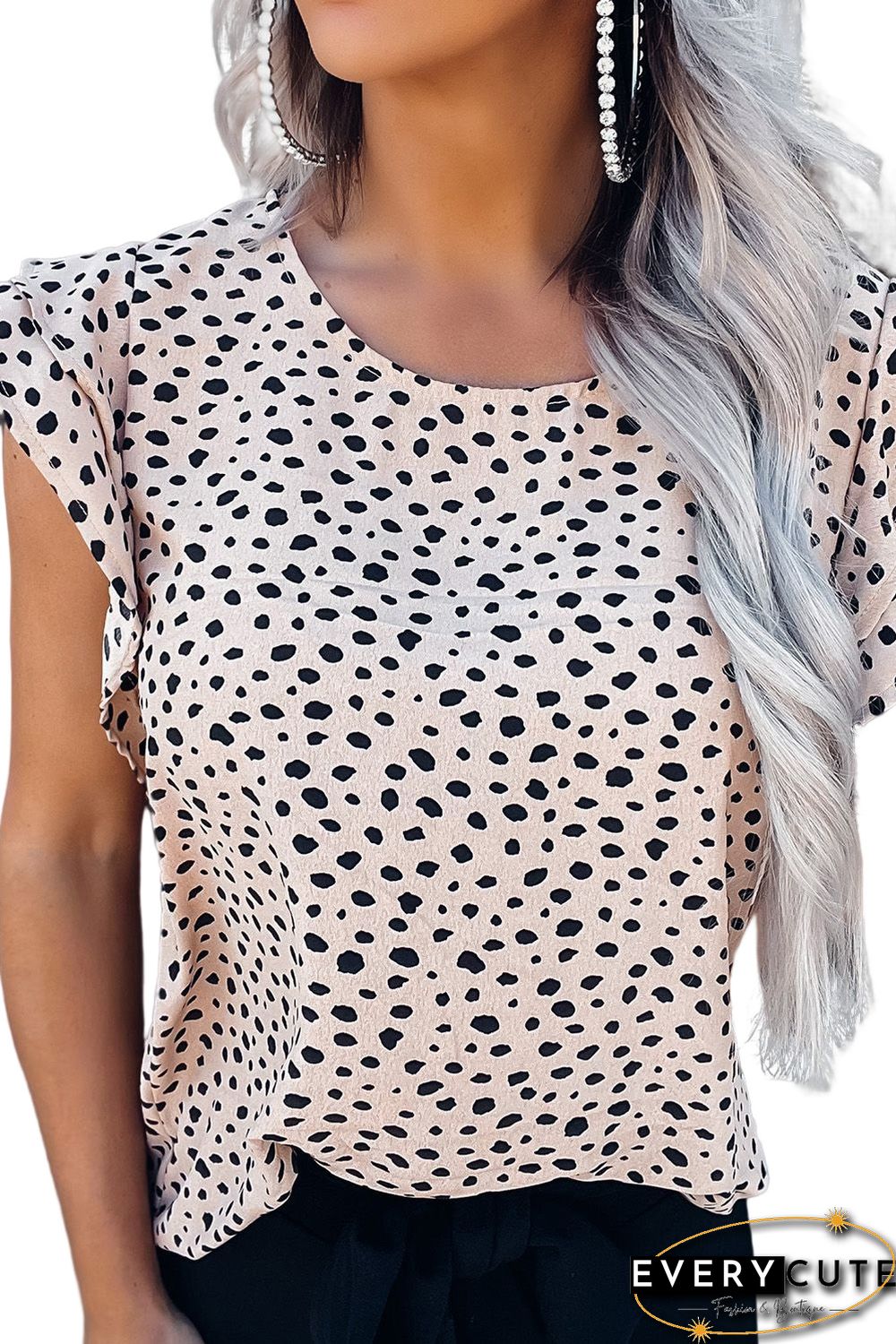 Leopard Spotted Print O-neck Ruffled Tank Top