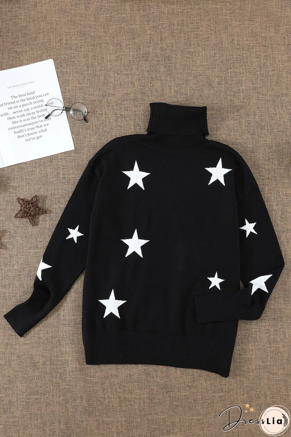 Turtleneck Star Print Sweater