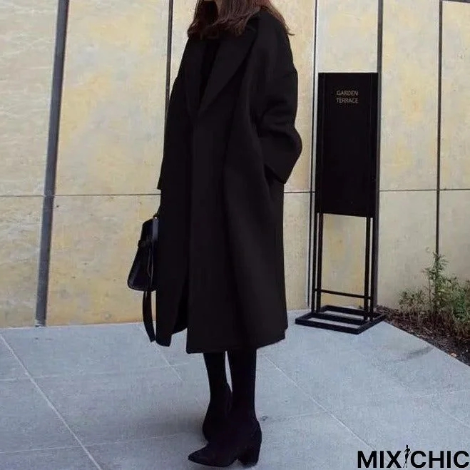 Autumn and Winter Woolen Loose Medium and Long Coat Women