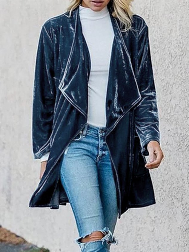 Plus Size Long Sleeve Velvet Casual Plain Cardigan