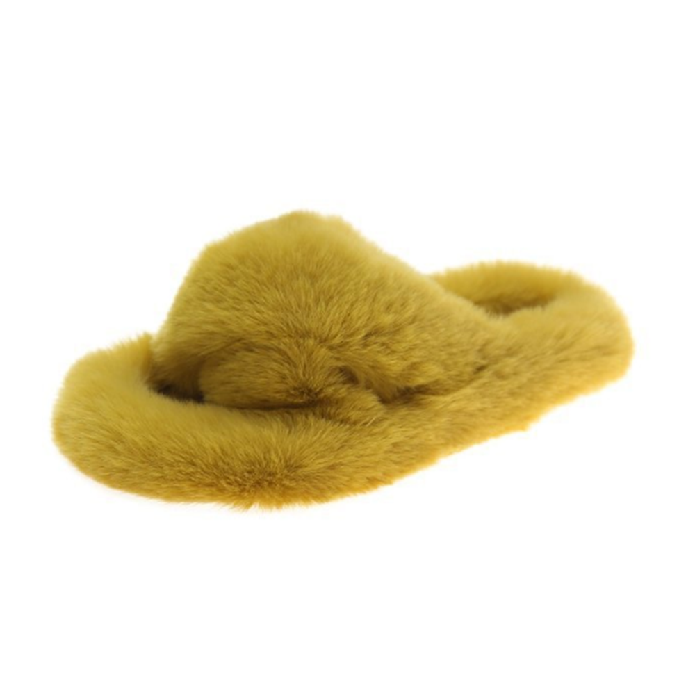 Women's Winter Fur Home Slippers Cross Belt Warm Plush Shoes Open Toe Furry Slippers Indoor 2021 Slippers Women Slippers Women