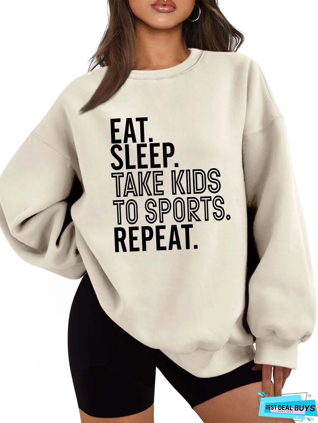 Gray Blue Cotton-Blend Long Sleeve Sweatshirt