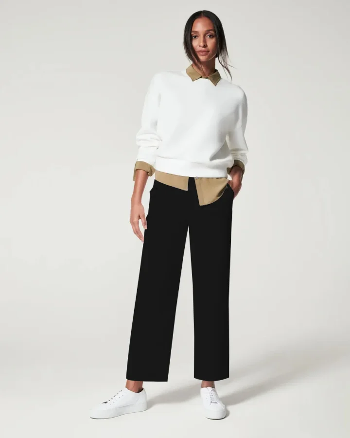 Stretch Twill Cropped Wide Leg Pant