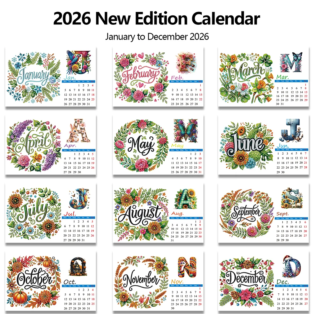 2026 Calendar Diamond Painting Kit DIY Diamond Art Desk Calendar for Home Office