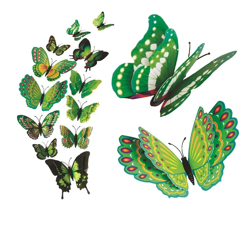 12pcs/lot Plain color 3D stickers Simulation butterfly double wings Modern home decor Background wall painting Magnetic+Glue